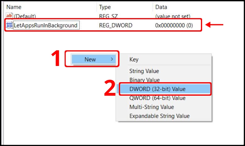 Chọn New > Chọn DWORD (32-BIT) Value.