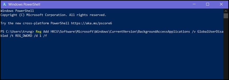Trong cửa sổ Windows PowerShell, nhập đoạn lệnh sau