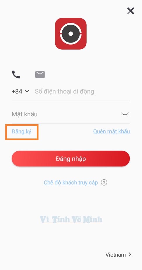 Chọn vào “Đăng ký” góc dưới bên trái mật khẩu