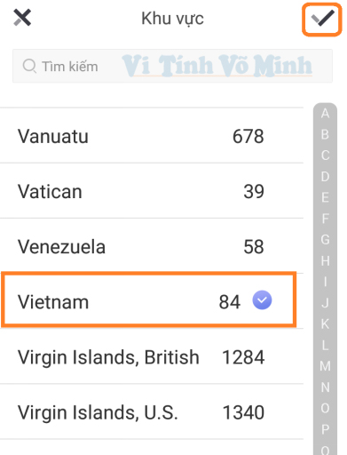 Chọn khu vực