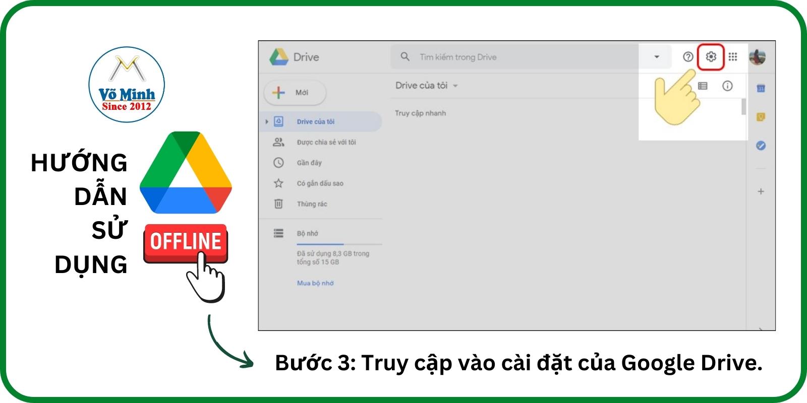 Truy cập vào cài đặt của Google Drive