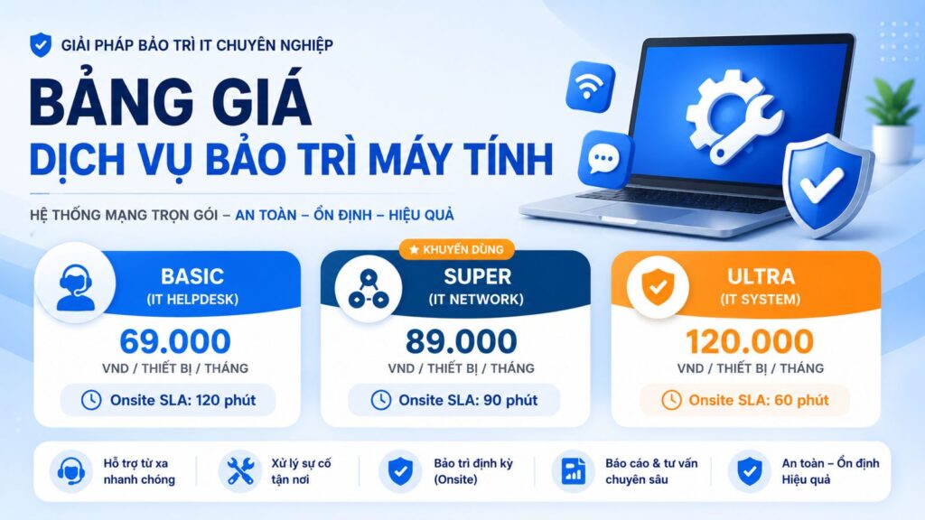 Bảng gia bảo trì may tinh văn phòng