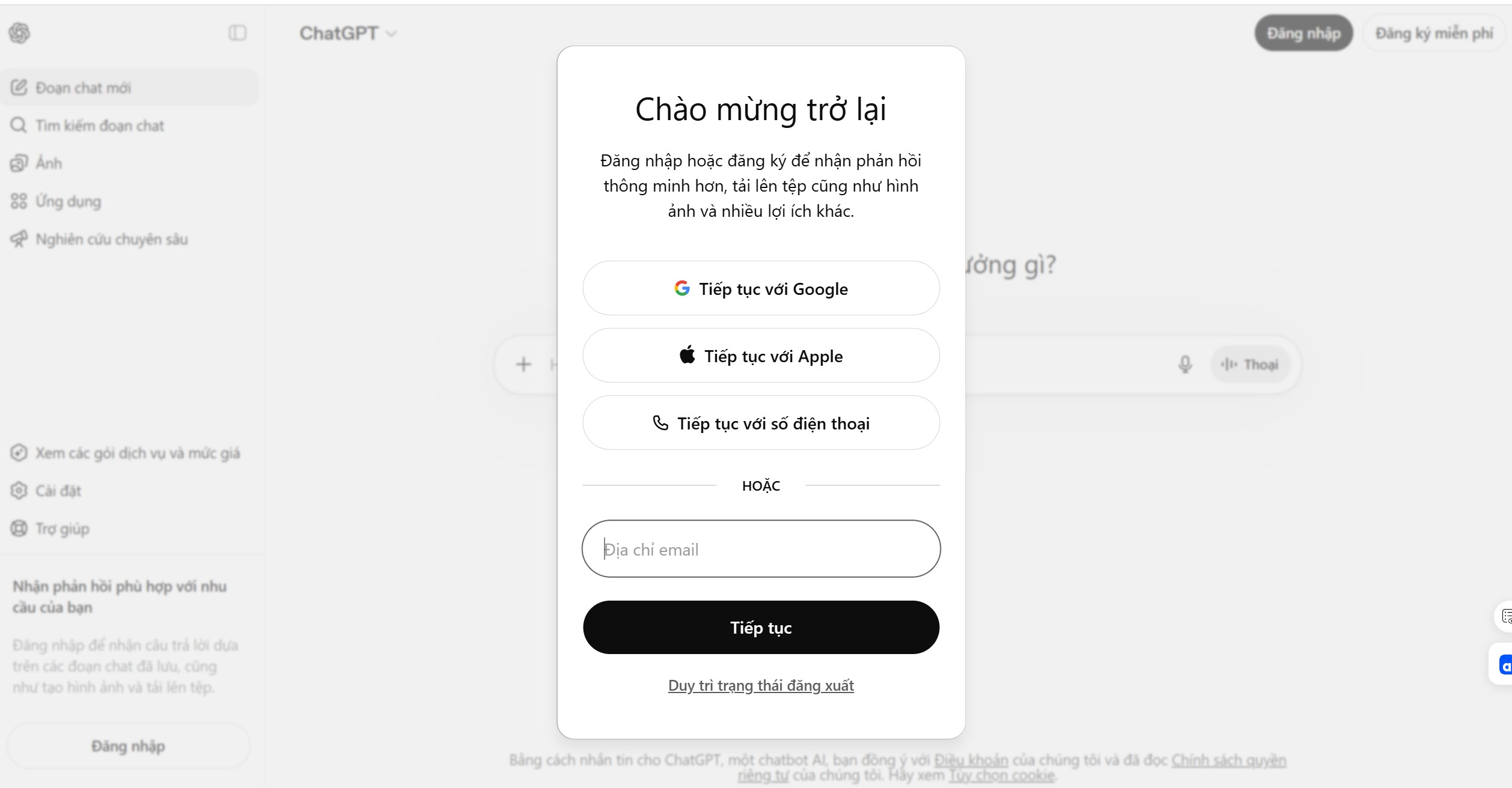 Tạo tài khoản chat gpt